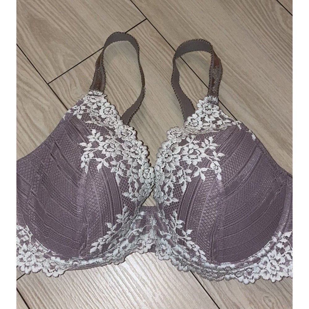 Wacoal 853291 Embrace Lace Contour Bra Lined Underwire Floral Womens 32DD Gray - Picture 3 of 6